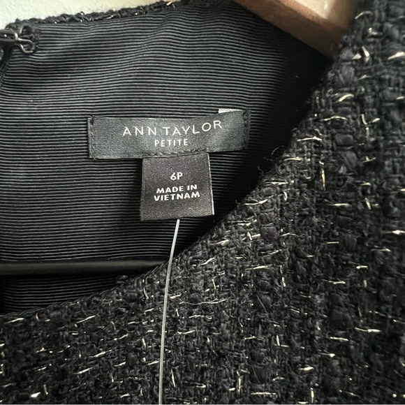 NEW $149 ANN TAYLOR BLACK SHIMMER TWEED Flap POCKET DRESS 6 Petite Money Chic - Picture 7 of 15